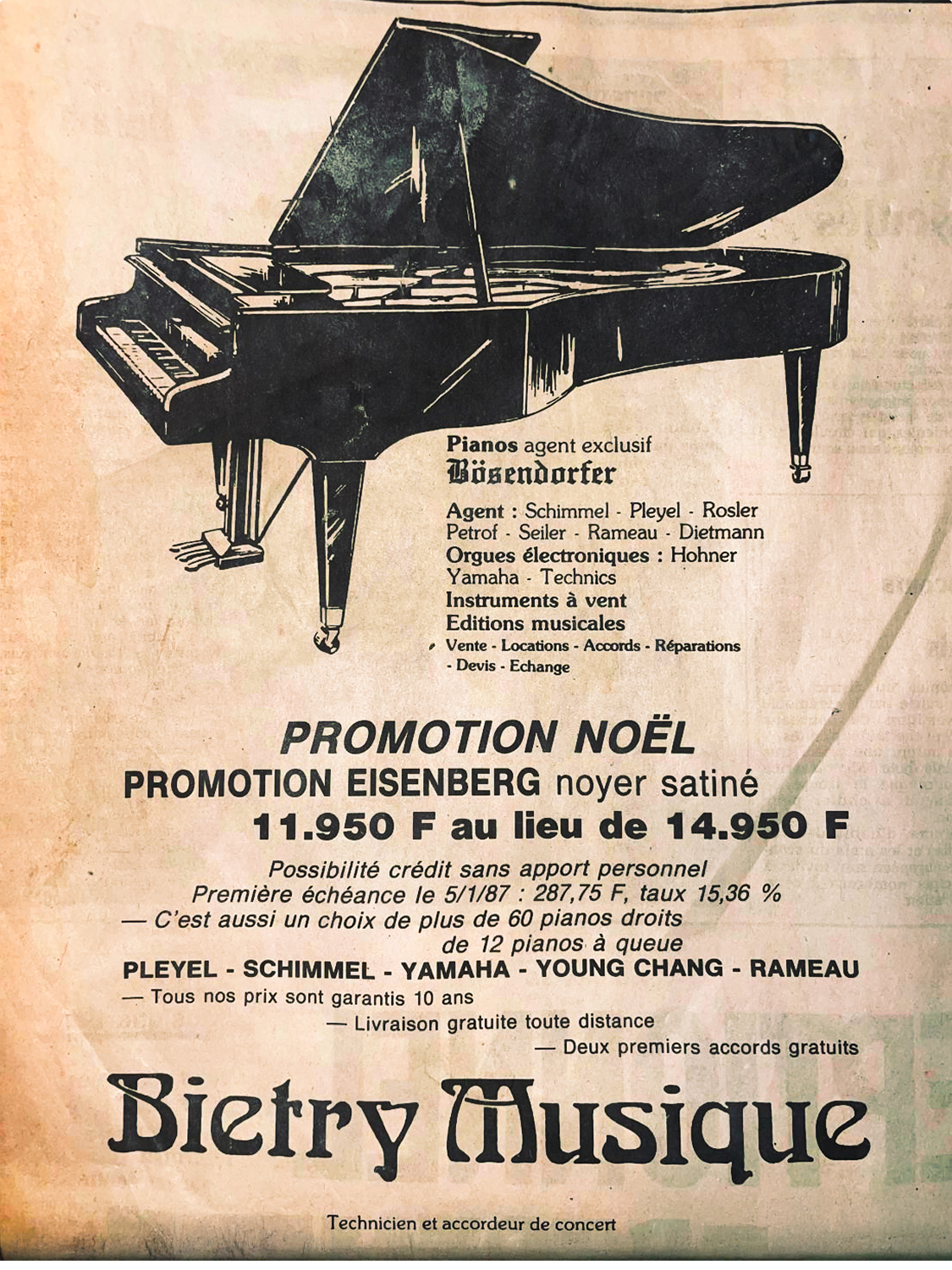 Affiche promotionnelle de Bietry musique du 20 décembre 1986